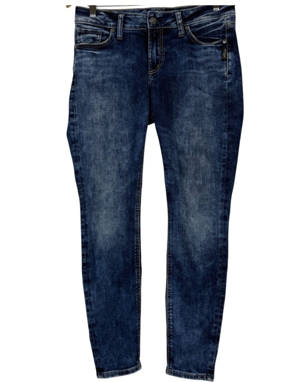 Silver Jeans Elyse Skinny W27 L29 (32 x 28) Mid Rise Dark Wash Stretch Denim